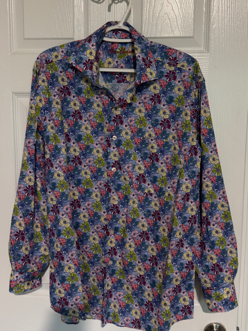 Alan Flusser Blue Floral Button-Up Shirt with Multicolor Blooms